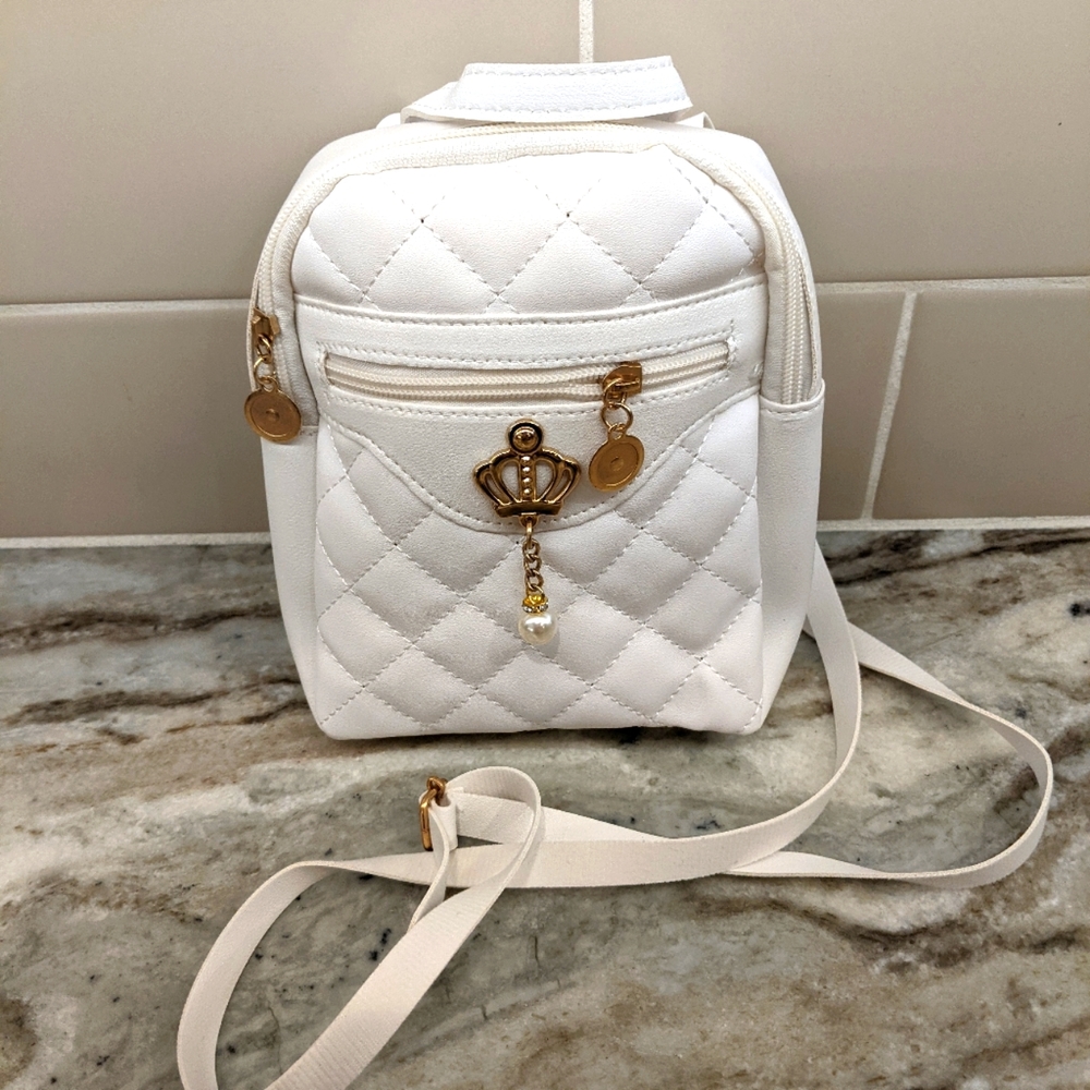 Mini Milky White Elegant Backpack Purse 7"x7"x3"